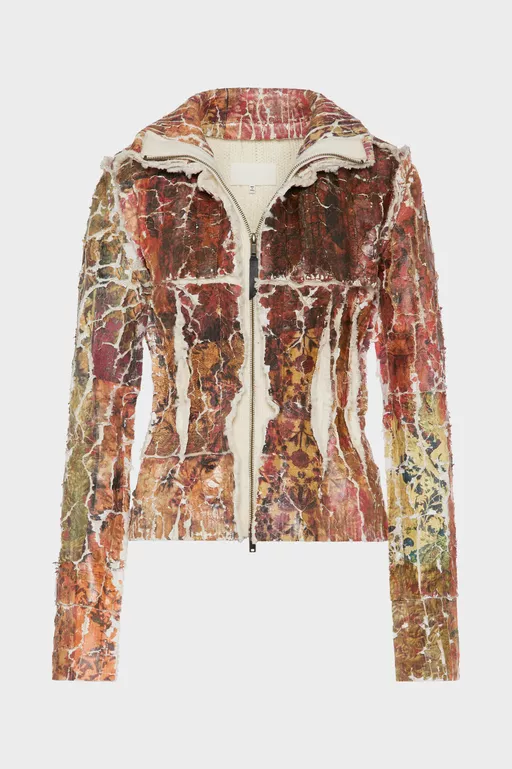 Fragmented Floral Zip-Up Jacket - Cardigan