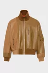 Brown - Spliced Leather Bomber Jacket