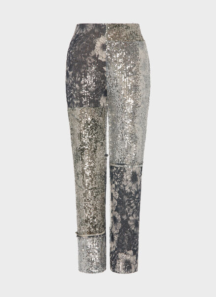 Floral Sequin Patchwork Trousers