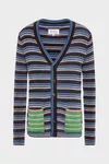Hellblau - Gestreifter Cardigan aus Wolle