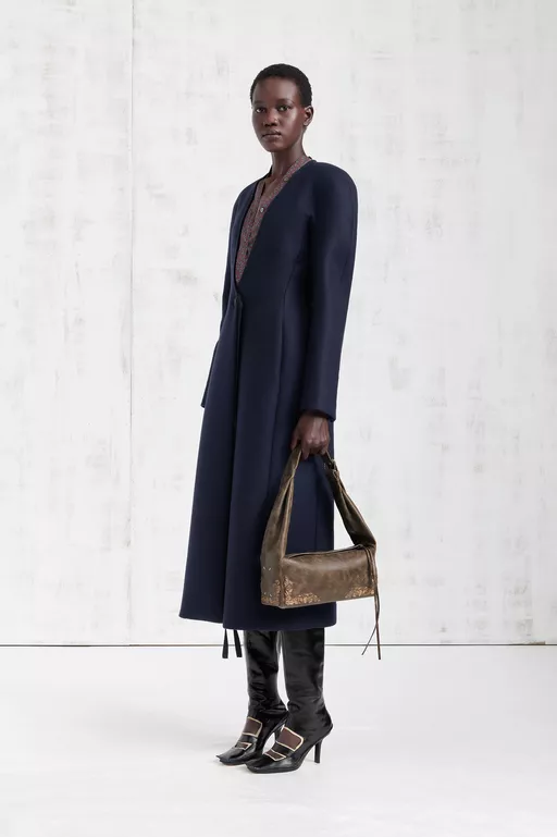 Collarless Virgin Wool Coat - Coats