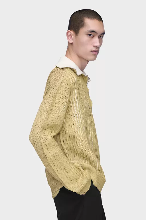 Zip-Neck Open-Knit Sweater - Knitwear