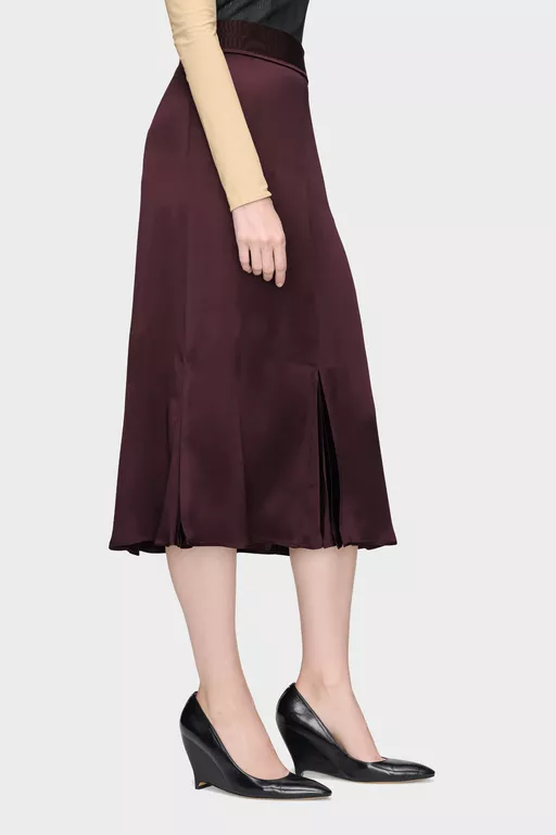 Washed Silk Satin Midi Skirt - Midi Skirts