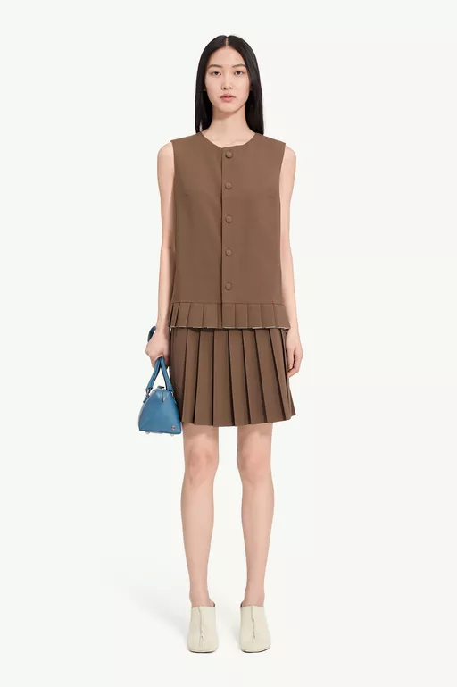 Pleated wool blend sleeveless top - Tops