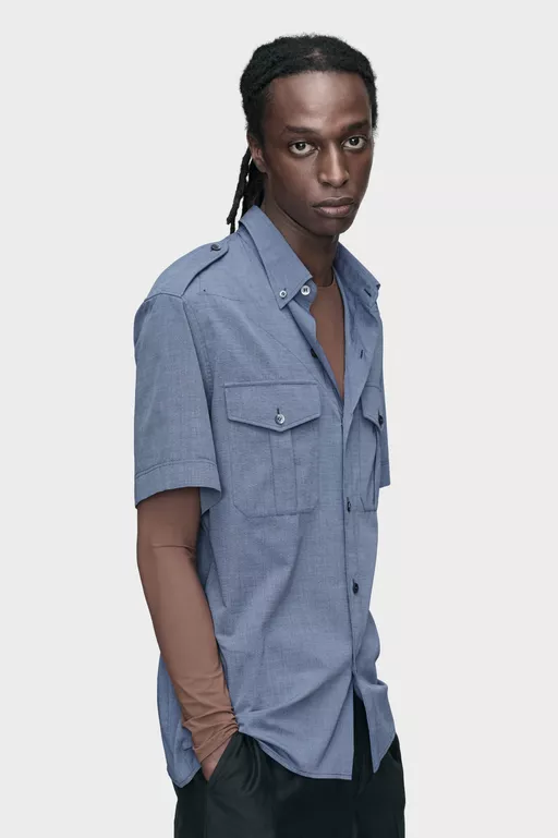 Folded Collar Short-Sleeve Shirt - Shirts