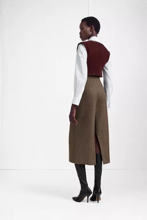 Herringbone Virgin Wool Midi Skirt - Midi Skirts