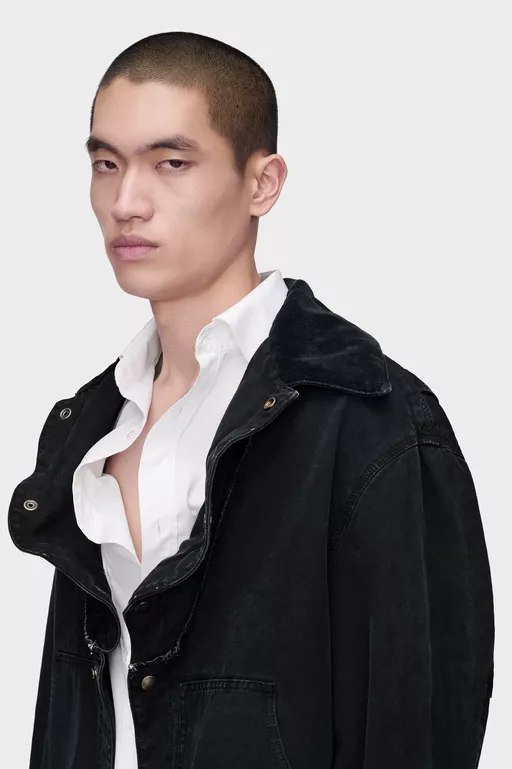 Folded Collar Denim Jacket - Jackets