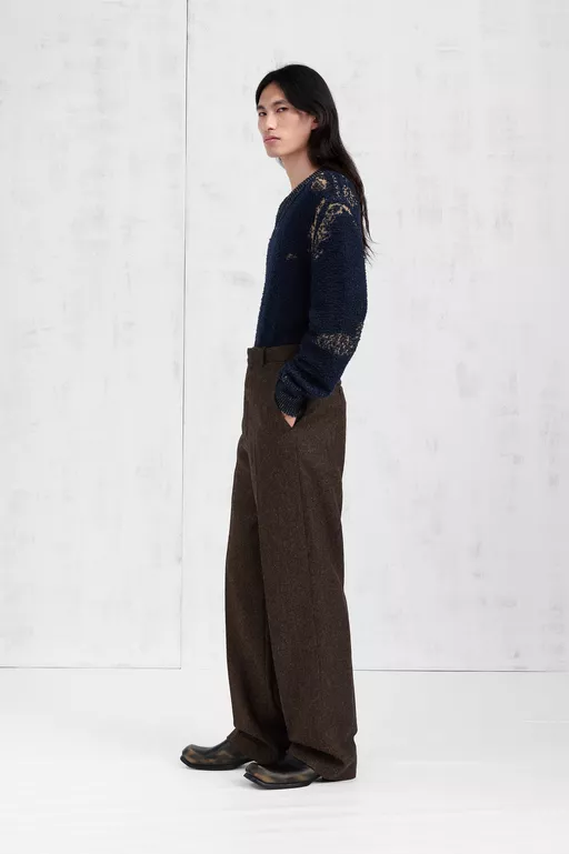 Herringbone Wool Trousers - Pants