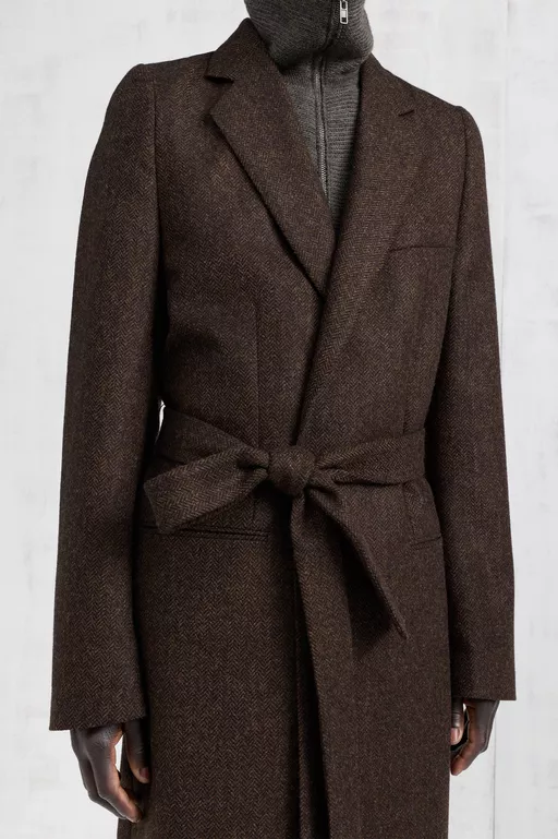 Belted Herringbone Wool Coat - Coats