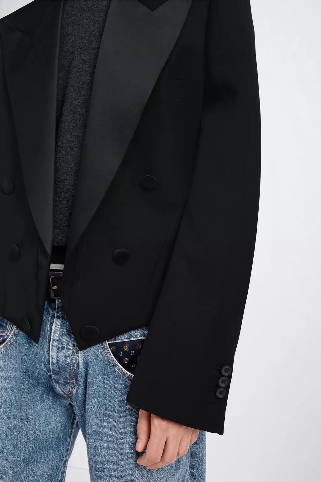 クロップド ダブルブレスト タキシードジャケット ブラック | Maison