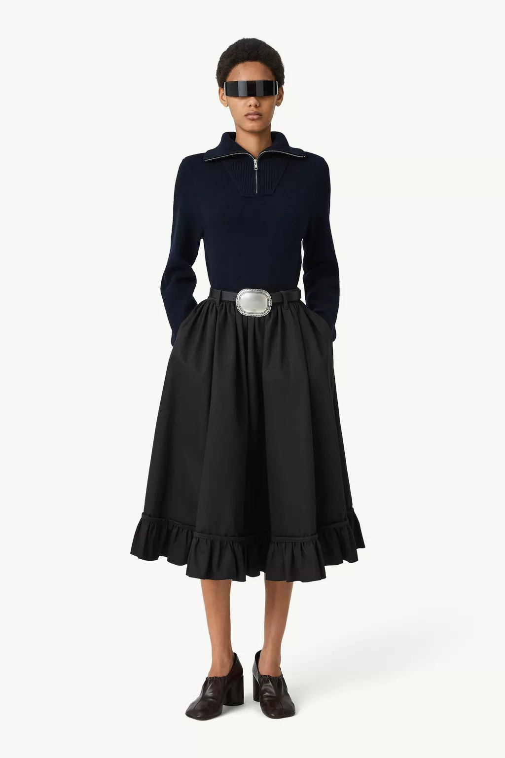Blue Half-zip cropped knit top | MM6 Official