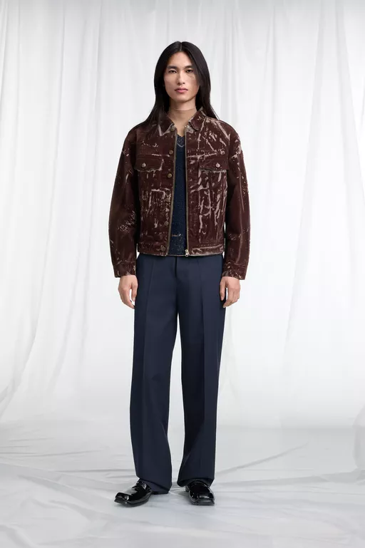 Flocked Denim Trucker Jacket - Jackets