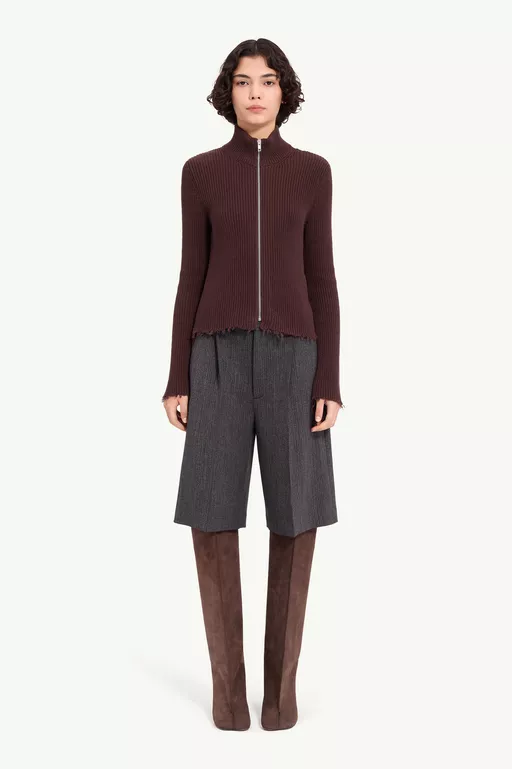 Ribbed Cotton Zip Cardigan - Jackets