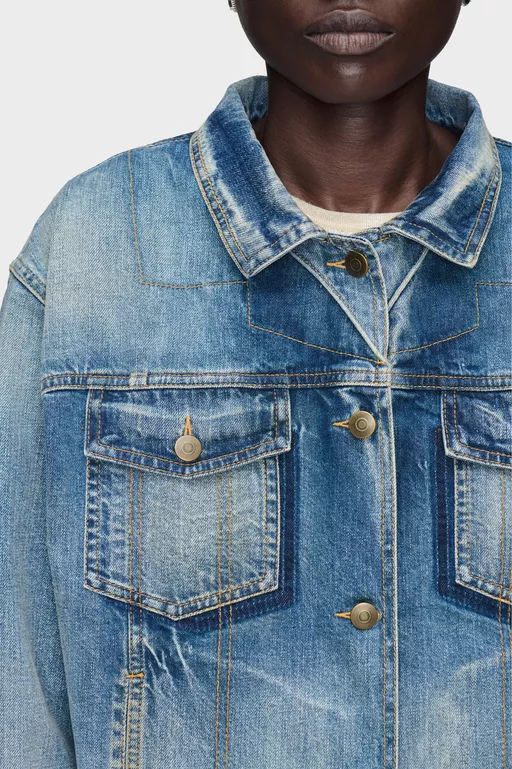 Folded Collar Denim Jacket - Jackets