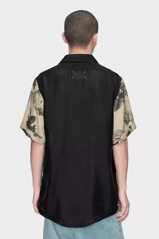 Floral Sleeve Silk Shirt - Short-sleeved Shirt