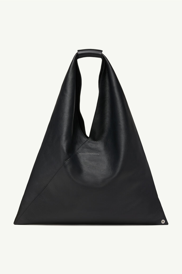 Japanese Jewel Handle Handbag In Grained Calf Leather, Black