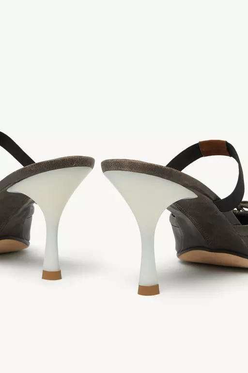 Square-toe leather ballerina mules - Slippers