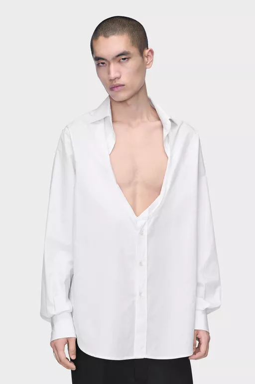 Folded Collar Cotton Shirt - Long-sleeved Shirt