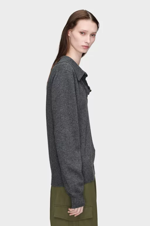 Draped Collar Wool Polo Sweater - Polos