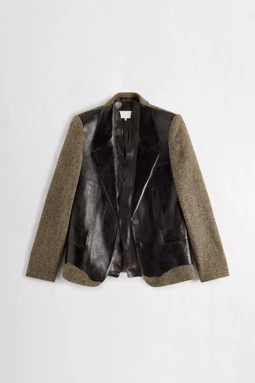 Leather Fused Herringbone Blazer - Jackets