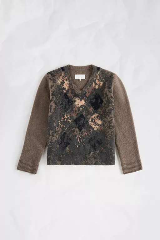Argyle Virgin Wool Sweater - V-neck