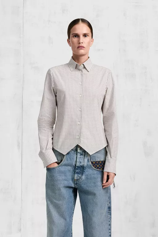 Check Cotton Swallowtail Shirt - Long-sleeved Shirt