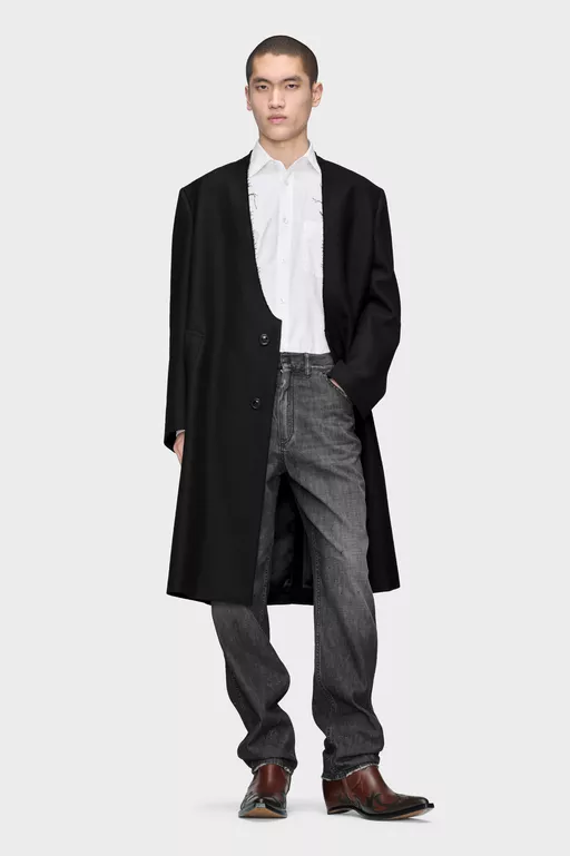 Folded Collar Wool Overcoat - Coats