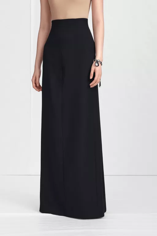 High-Waist Virgin Wool Column Skirt - Long skirts