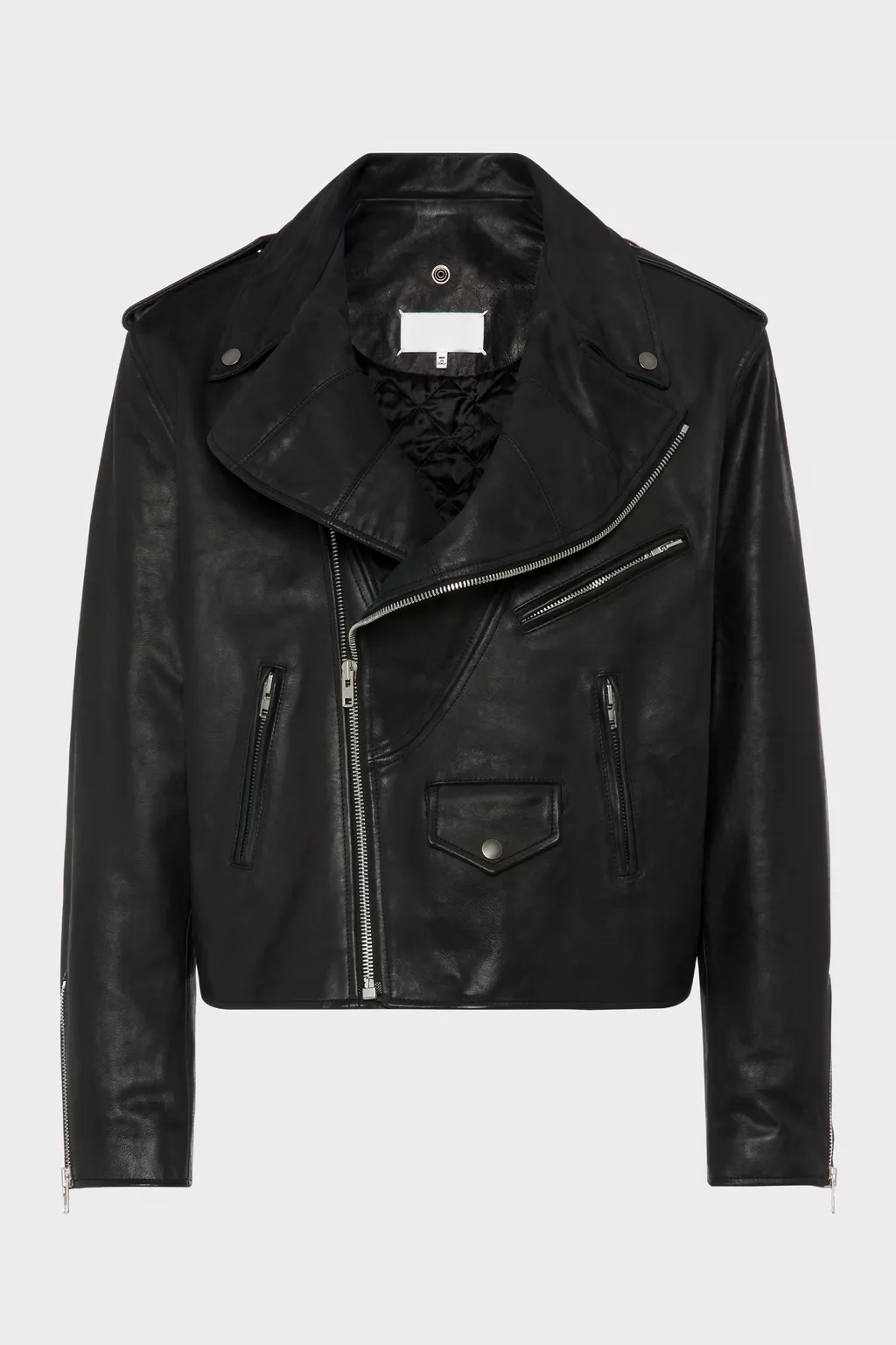 タイムセールMaison Margiela フェイクレザー　ジャケット　40 フォールデッドカラー レザーバイカージャケット ブラック | Maison