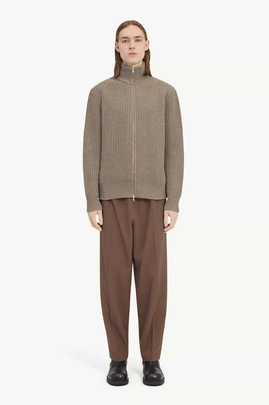 Brown Ribbed knit jacket | MM6 Official