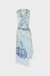 Light Blue - Floral Drape Wrap Dress