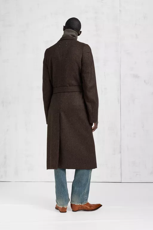 Belted Herringbone Wool Coat - Coats