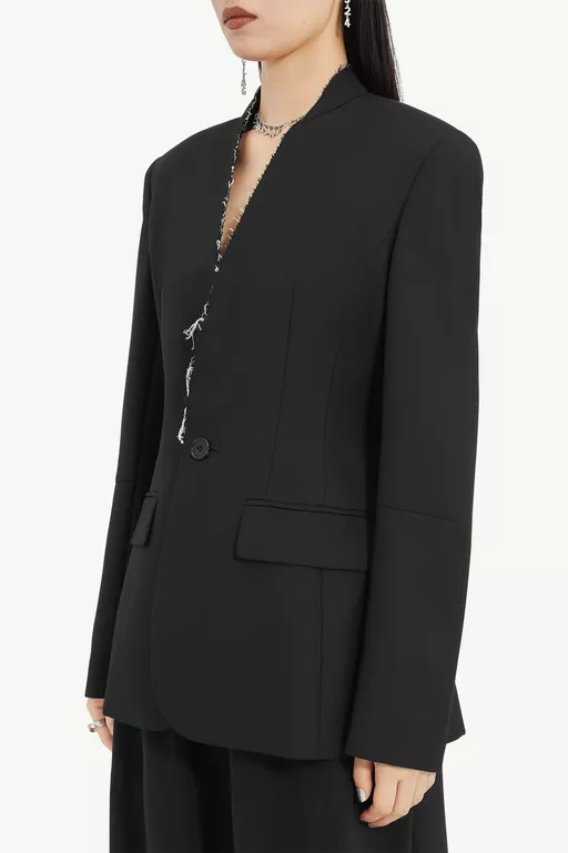 Collarless Suit Jacket - Jackets