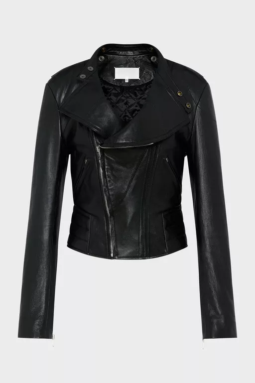 Folded Collar Leather Jacket - Jackets