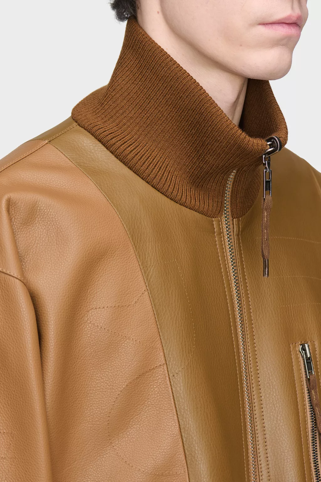 Brown Spliced Leather Bomber Jacket | Maison Margiela Official