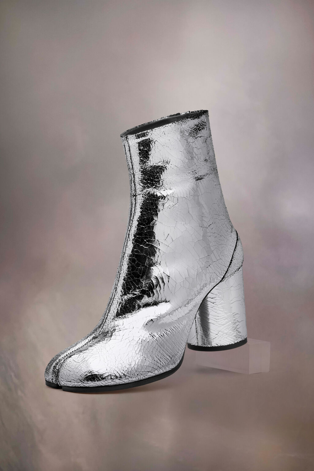 Tabi Mirror Boots Silver with Block Heel Maison Margiela