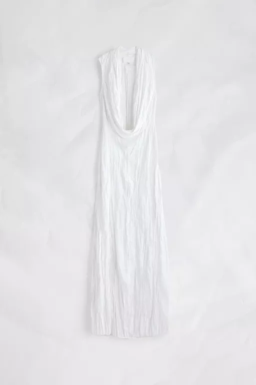Maxikleid im Knitter-Look mit Wasserfallausschnitt