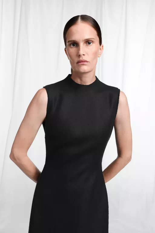 Mock-Neck Virgin Wool Maxi Dress - Midi Dress
