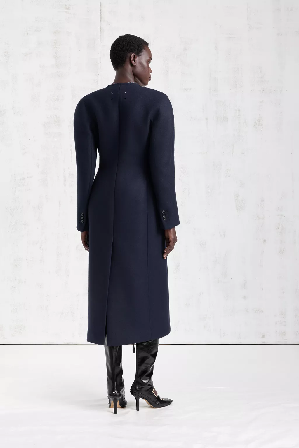 Navy Blue Collarless Virgin Wool Coat | Maison Margiela Official