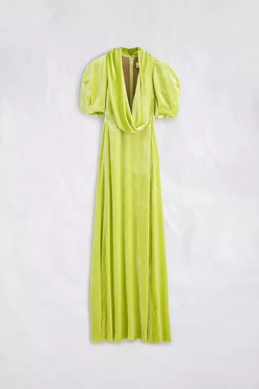 Puff-Sleeve Velvet Cowl Maxi Dress - Maxi Dress