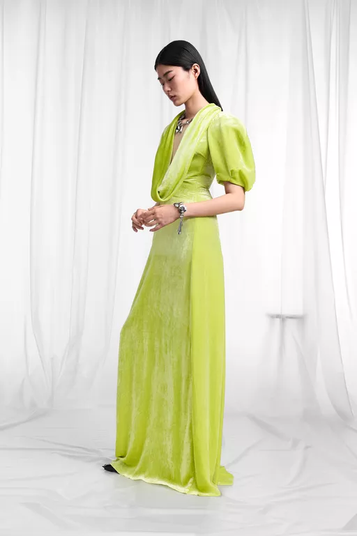Puff-Sleeve Velvet Cowl Maxi Dress - Maxi Dress