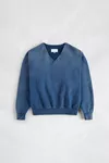 Blau - Pullover aus gewaschener Baumwolle mit V-Ausschnitt