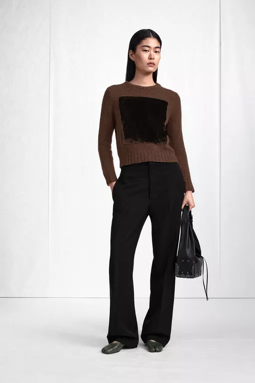 Velvet-Panel Wool Sweater - Knitwear