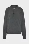 Gris - Jersey polo de lana con cuello drapeado