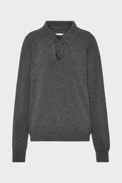 Draped Collar Wool Polo Sweater - Polos
