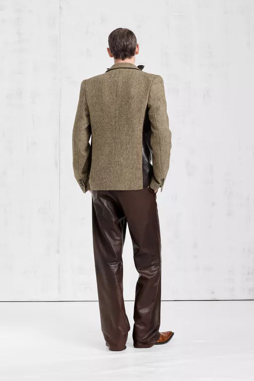 Leather Fused Herringbone Blazer - Jackets