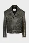 Black - Distressed Leather Biker Jacket