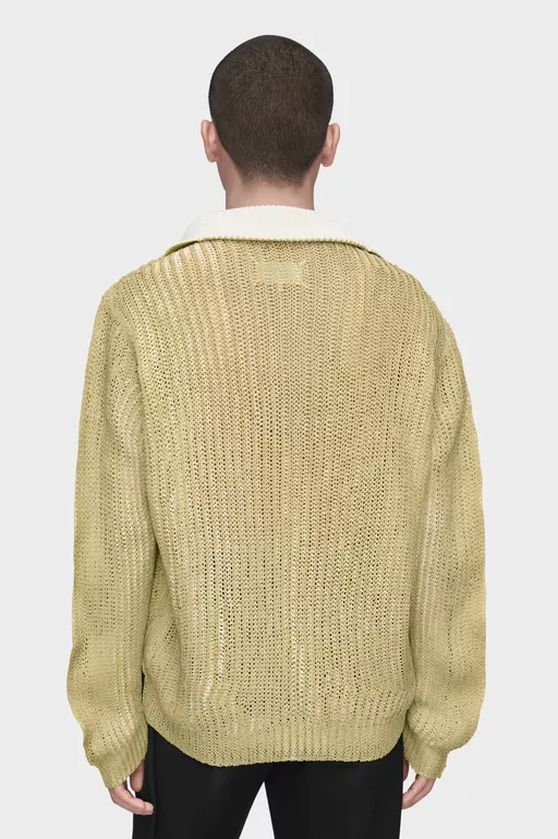 Zip-Neck Open-Knit Sweater - Knitwear