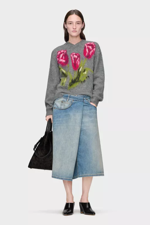 Wrap Denim Midi Skirt - Midi Skirts