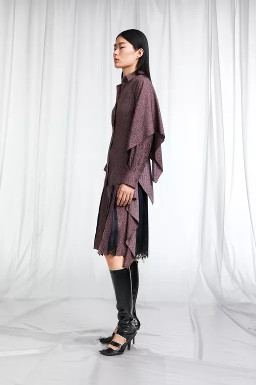 Cape-Sleeve Paisley Print Shirt - Shirts